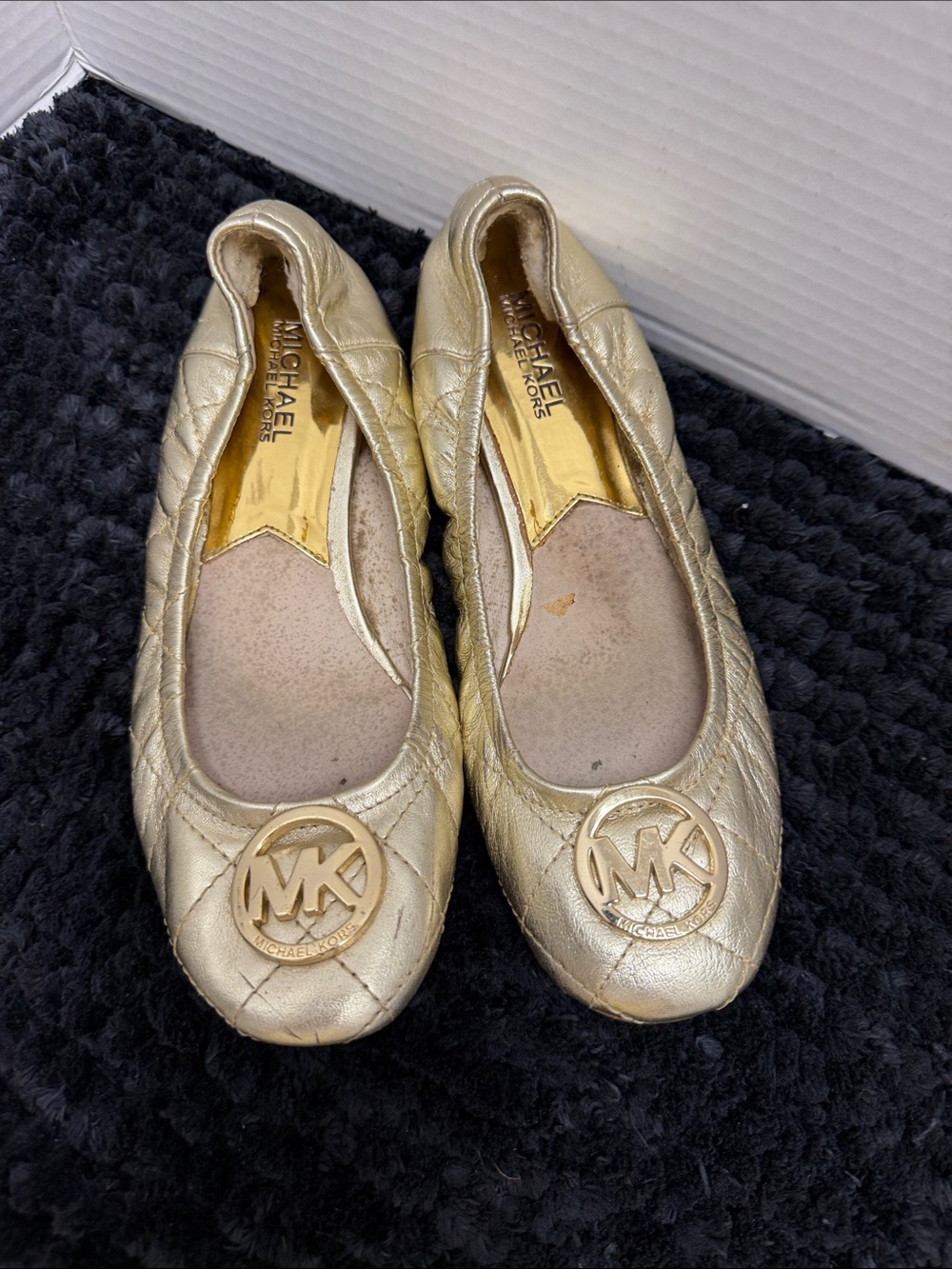 Michael Kors Metallic Gold Quilted Logo Ballet Flats
